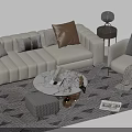 Modern Sofa Coffee Table Combination With Decorative Pillows Marble Top And Patterned Rug 3d model
