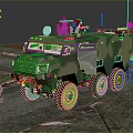 Military Tank Featuring Camouflage Paint Six Wheeled Design Soldiers And Mounted Weapons