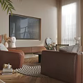 Modern Cozy Living Dining Room Interior With Brown Sofas TV Stand And Curtains