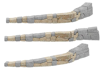 Curved Stacked Stone Wall Design With Gray And Beige Stones For Landscaping 3d model