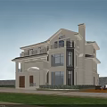 Beautiful Detached Villa Exterior With European Style Balcony Large Windows Lush Trees And Colorful Flowers