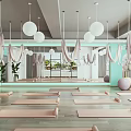Modern Yoga Studio Interior With Pink Mats Large Mirrors And Plants