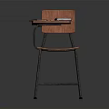Wooden Student Desk Chair With Metal Frame And Books On Table