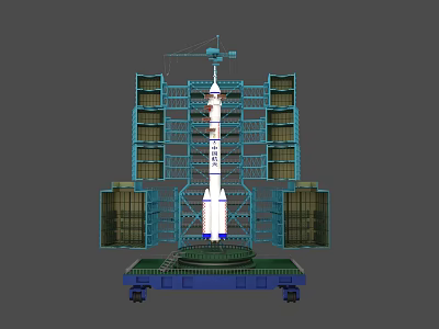 Rocket on Launch Pad with Tower Structure and Support Platform 3d model