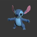 Blue 3D Cartoon Character With Big Pink Ears Standing In Friendly Pose