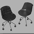 Two Black Office Chairs With Wheels Featuring Smooth And Quilted Seats 3d model