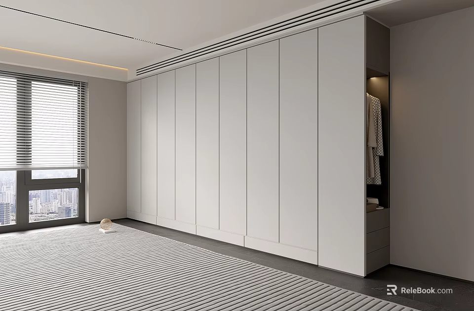 Modern White Built in Wardrobe in Bedroom With Drawers Hanging Area and Sleek Design 3d model 