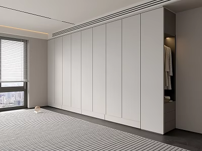 Modern White Built in Wardrobe in Bedroom With Drawers Hanging Area and Sleek Design 3d model