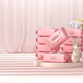 Pink Baby Wipes With Stacked Packaging And White Rabbit Toy