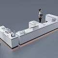 Modern Technology Exhibition Hall With White Display Counters And Visitors Interacting 3d model