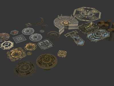 Intricate Scene Components With Mechanical Gears Platforms And Metal Stone Textures 3d model
