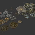 Intricate Scene Components With Mechanical Gears Platforms And Metal Stone Textures 3d model