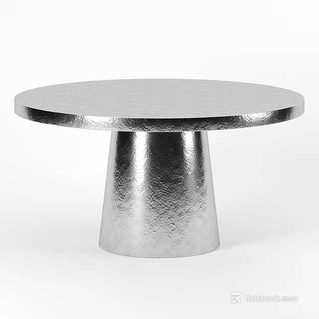 Modern Silver Round Table With Hammered Texture Surface And Conical Base 3d model 