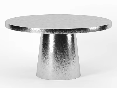 Modern Silver Round Table With Hammered Texture Surface And Conical Base 3d model