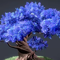 Lush Blue Tree with Unique Wrapped Roots and Green Grass Round Base 3d model