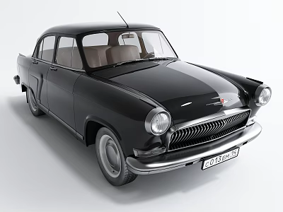 Classic Black Vintage Car With Chrome Grille And Brown Interior Design 3d model