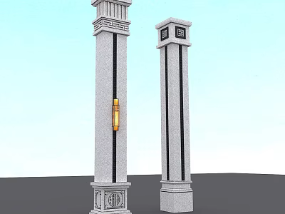 Building Exterior Featuring Gray Stone Pillars With Ornate Top Base And Golden Accent 3d model