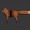 Orange Fox Wearing Black Harness Standing On Lush Green Grass