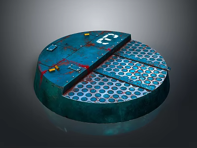 Circular Blue Metal Manhole Cover With Perforated Design Yellow Components And Number 88 3d model