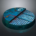 Circular Blue Metal Manhole Cover With Perforated Design Yellow Components And Number 88