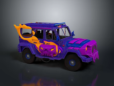 Purple and orange off road car with unique flame pattern and stylish exterior design 3d model