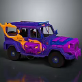 Purple and orange off road car with unique flame pattern and stylish exterior design