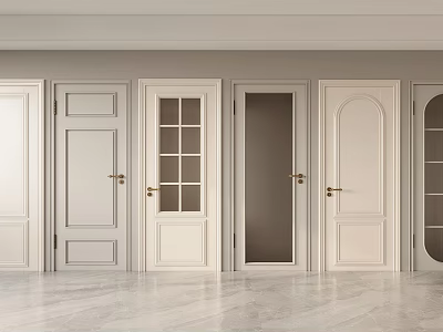 Stylish Hinged Doors With Glass Panels And Decorative Designs In White And Light Gray 3d model