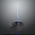 Futuristic Sci Fi Weapon With Blue Lightning Metallic Disc Base Spiked Design 3d model