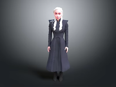 White Haired Female Character With Dragons Wearing Dark Long Robe On Gray Background 3d model