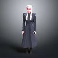 White Haired Female Character With Dragons Wearing Dark Long Robe On Gray Background