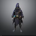 Man In Purple Hooded Robe With Decorative Belt And Mystical Accessories