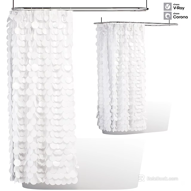 White Sequin Curtains With Shimmering Design For Home Window Decoration 3d model 