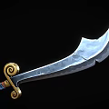 Decorative Weapon With Blue Serrated Blade And Golden Curled Hilt With Blue Wrapping