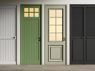 Casement Doors In Various Colors With Different Designs Glass Panels And Shutters 3d model