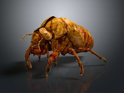 Detailed 3D Rendered Beetle With Brown Yellow Carapace And Leg Details On Gray Background 3d model