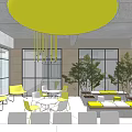 Spacious Lounge Area Interior With Pendant Lights Green Plants And Letter A Wall Art
