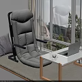Light Gray Lounge Chair Near Window With Home Office Setup