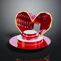 3D Red Heart Shaped Decorative Ornament With Golden Border And White Platform On Red Base