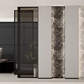 Modern Living Room Background Wall With Marble Panels And Black Striped Partition