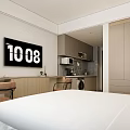 Modern Studio Apartment Bedroom With TV Kitchen Area Cabinets And Chairs
