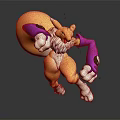 Yellow Creature with Purple Arms White Fur Blue Eyes Large Yellow Orb and Pink Sparkles