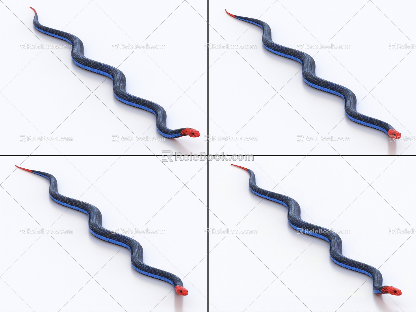 Viper with binding and crawling animation sea snake blue long glandular coral snake 3d model