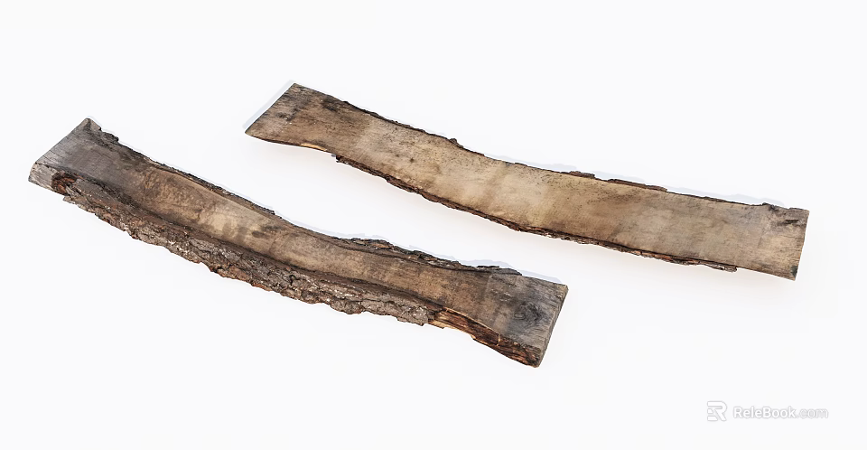 Natural Wood Strips with Bark and Rustic Textures for Craft Projects 3d model