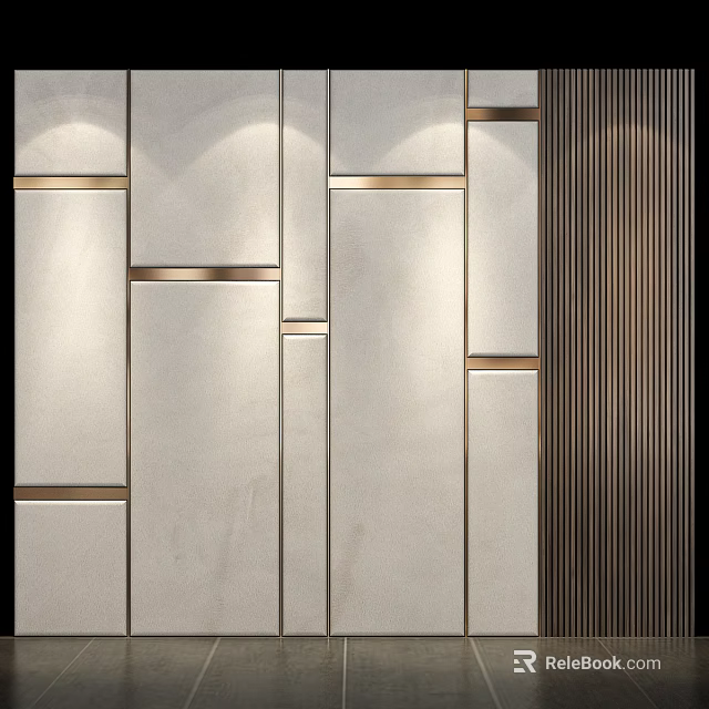 Modern Background Wall Design With Geometric Panels Metallic Strips And Neutral Tone 3d model 