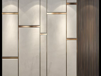 Modern Background Wall Design With Geometric Panels Metallic Strips And Neutral Tone 3d model
