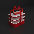 Red Three Tiered Display Shelf With Bow Decoration And Red Box 3d model