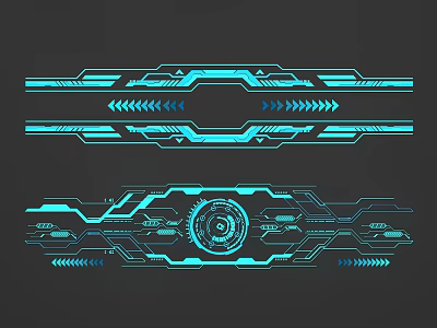 Futuristic Neon Blue Tech Design With Geometric Lines And Glowing Patterns 3d model