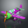 Colorful Toy Airplane Model With Purple Green Body And Wooden Propeller