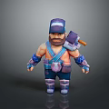 Cartoon Game Character In Blue Purple Outfit With Hat Hammer Arm Guards Utility Belt