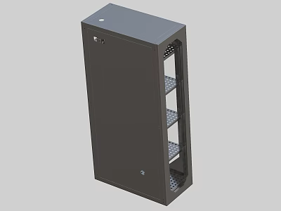 Black Vertical Industrial Equipment Cabinet With Metal Mesh Panels And Shelves 3d model